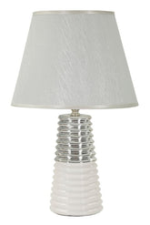 Lampe de table Candela céramique blanche et abat-jour tissu argenté