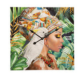 Horloge murale Kloe avec motif femme et perroquet couleurs vives