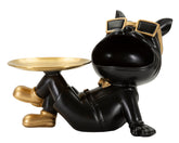 Statuette chien avec plateau doré et pieds Noir