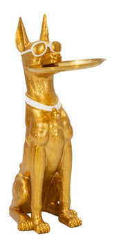 Statue chien pitbull dorée plateau porte-objets