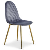 Lot de 8 chaises Atona matelassées en velours gris avec pieds en or