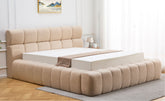 Lit-coffre Carita avec rebords matelassés 140x190cm tissu bouclette beige