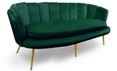 Canapé 3 places arrondi Arneris velours vert pieds dorés