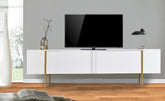 Meuble TV Biwa avec portes L180cm blanc et métal or