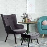 Fauteuil Amani scandinave avec pouf velours noir