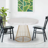 Table ronde extensible avec rallonges effet marbre et pieds métalliques