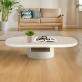 Table basse avec tiroirs Cilya ovale 60x120cm Crème