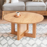 Table basse ronde Cidis 80 cm chêne clair et rotin