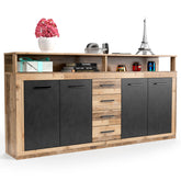 Buffet 4 portes et 4 tiroirs Bamat style industriel chêne et gris L190 cm