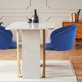 Chaise en velours Armelio bleu avec pieds or