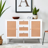 Buffet à cannage Carnes avec 3 tiroirs et 2 portes blanc L120cm