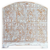 Tête de lit style oriental bois sculpté Linium 120cm Gris patiné