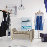 Banc coffre en velours taupe Algelo avec pieds or