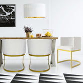 Chaise en velours Awaky blanc avec pieds en or