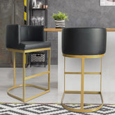 Chaise de bar en simili cuir Awaky noir pieds or