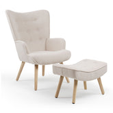 Fauteuil scandinave et pouf en tissu bouclette crème