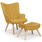 Fauteuil scandinave + pouf Lylou Tissu Jaune