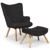 Fauteuil scandinave + pouf Lylou Tissu Noir en biais