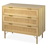 Commode Calys à 3 tiroirs en bois clair et rotin