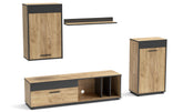 Meuble TV L140cm avec 2 armoires et étagère Sanika Chêne clair et Gris