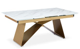 Table à manger extensible Mogarie en Verre effet Marbre Blanc et pieds Or