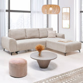 Canapé d'angle convertible Cauline en velours côtelé beige