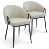 Lot de 2 chaises Chantil arrondies matelassées métal noir tissu beige