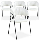 Lot de 4 chaises Azia en métal noir et tissu bouclette crème