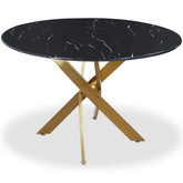 Table ronde Corix Verre effet Marbre Noir et pieds Or