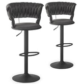 Lot de 2 chaises de bar Brillio dossier arrondi maillage velours gris et métal noir