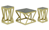 Ensemble de 3 tables d'appoint Zendaya en Verre fumé et Métal Or