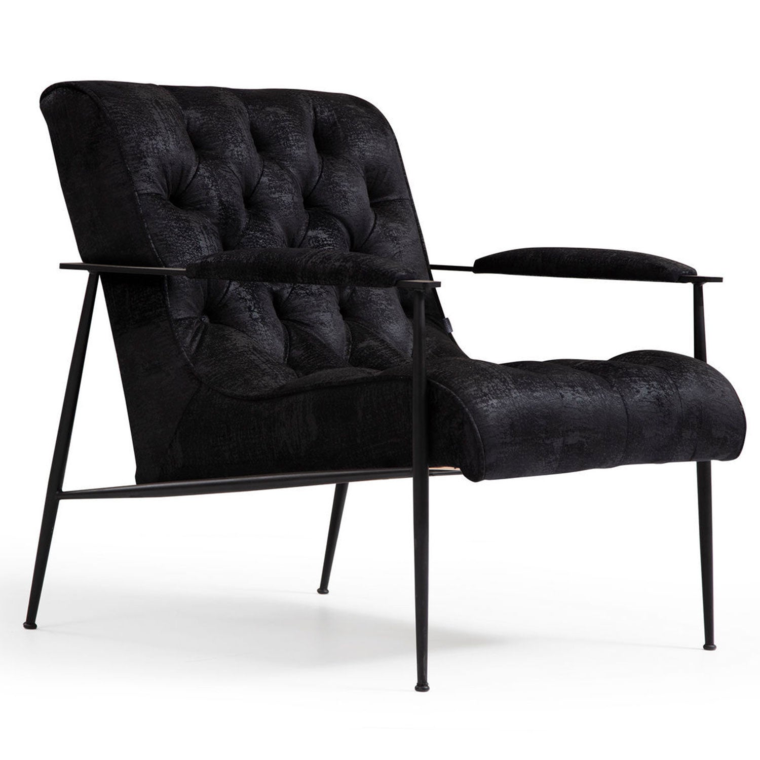 Fauteuil avec accoudoirs style moderne Adel Tissu et Métal Noir