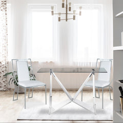 Ensemble de 2 chaises simili P.U. blanches avec pieds métal argent