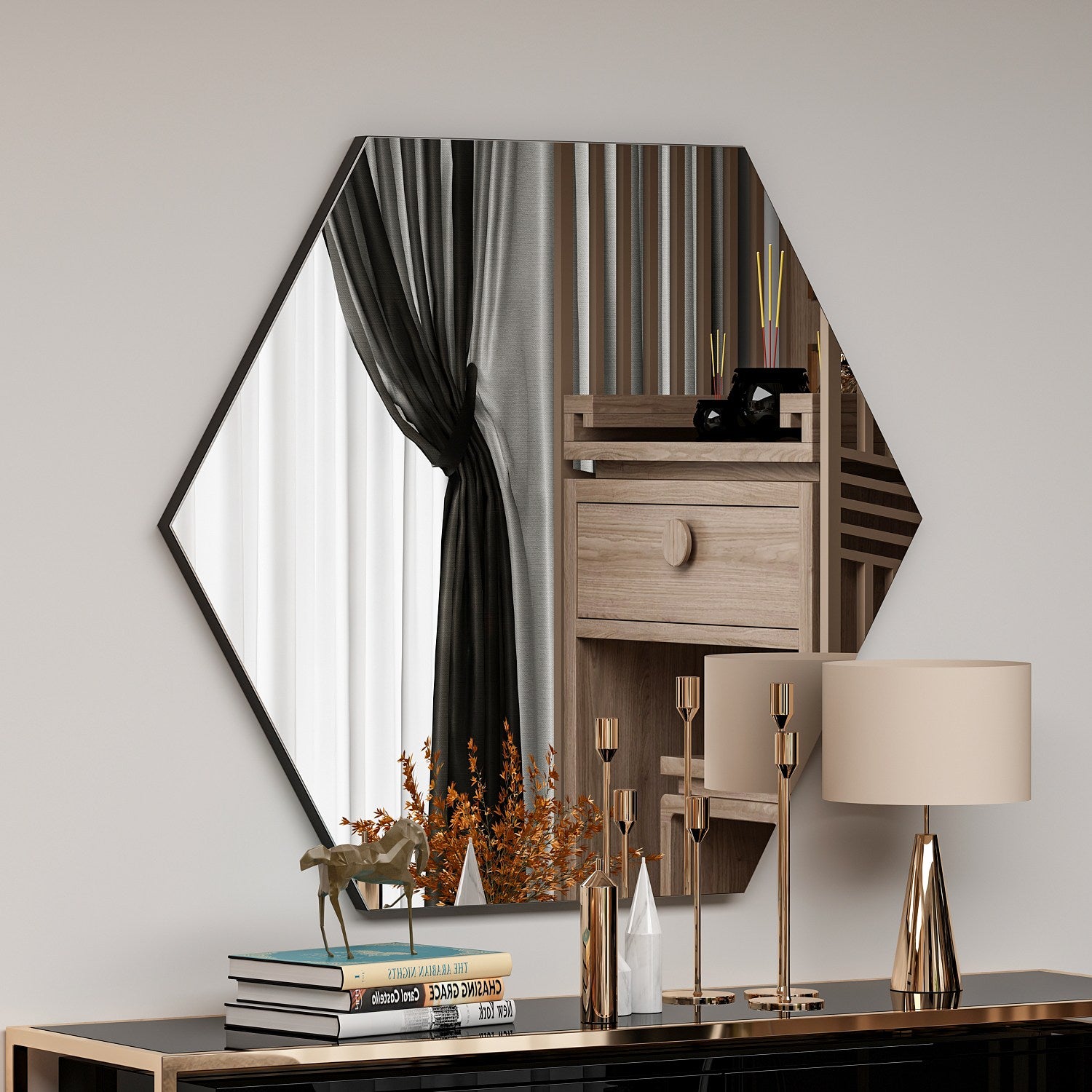 Miroir décoratif losange Abigai 70x60cm Bois Noir