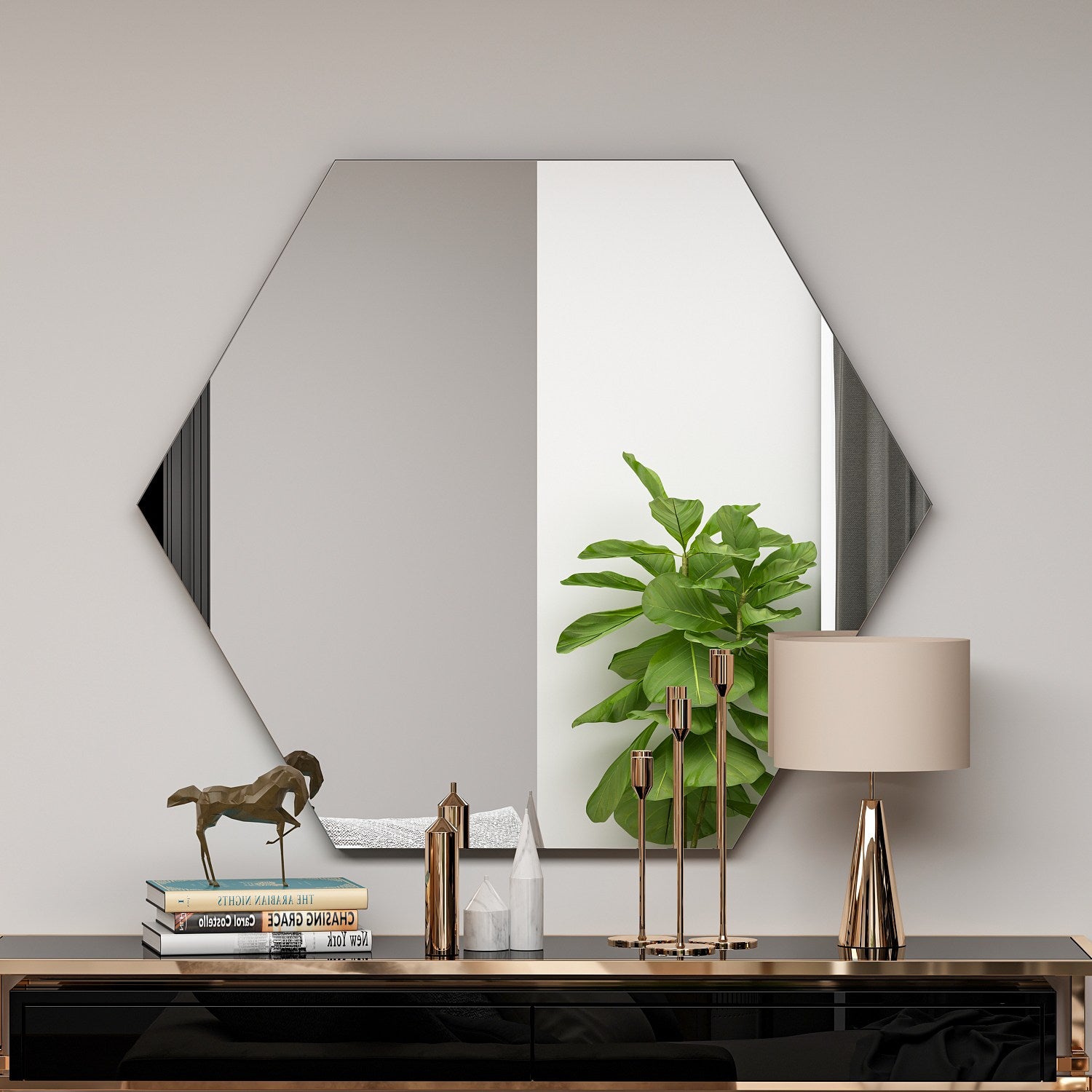 Miroir décoratif losange Abigai 70x60cm Bois Noir