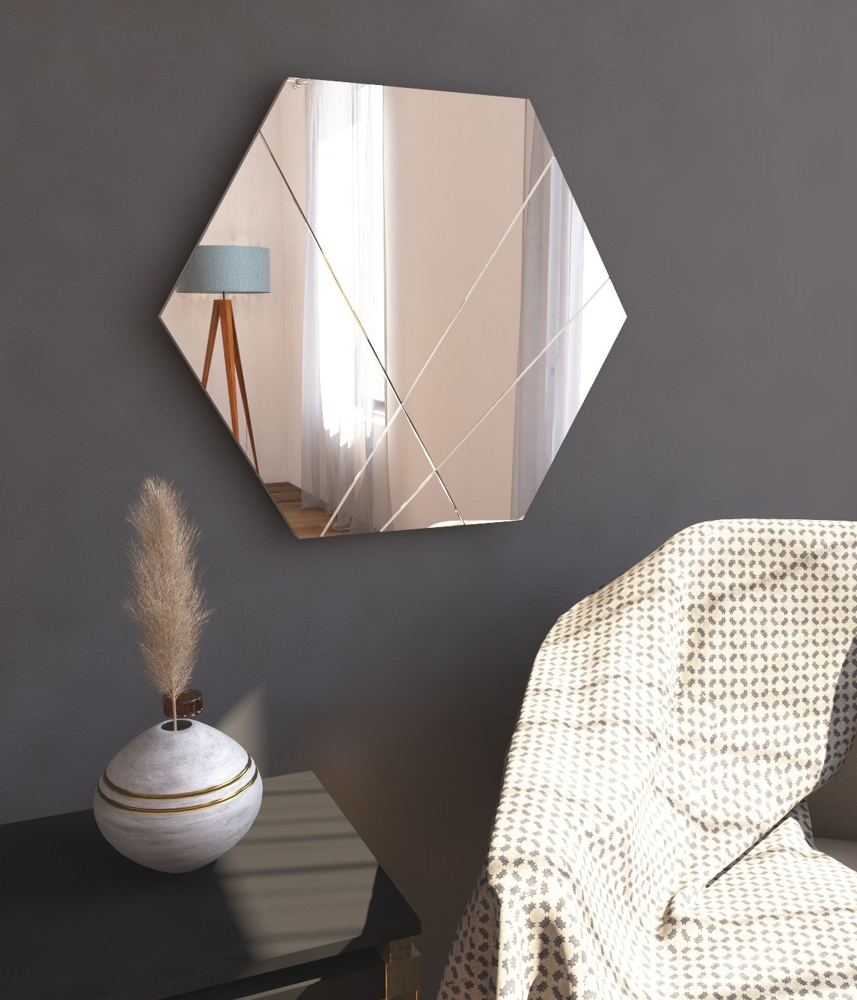 Miroir décoratif losange Dovine 70x60cm Bois Blanc