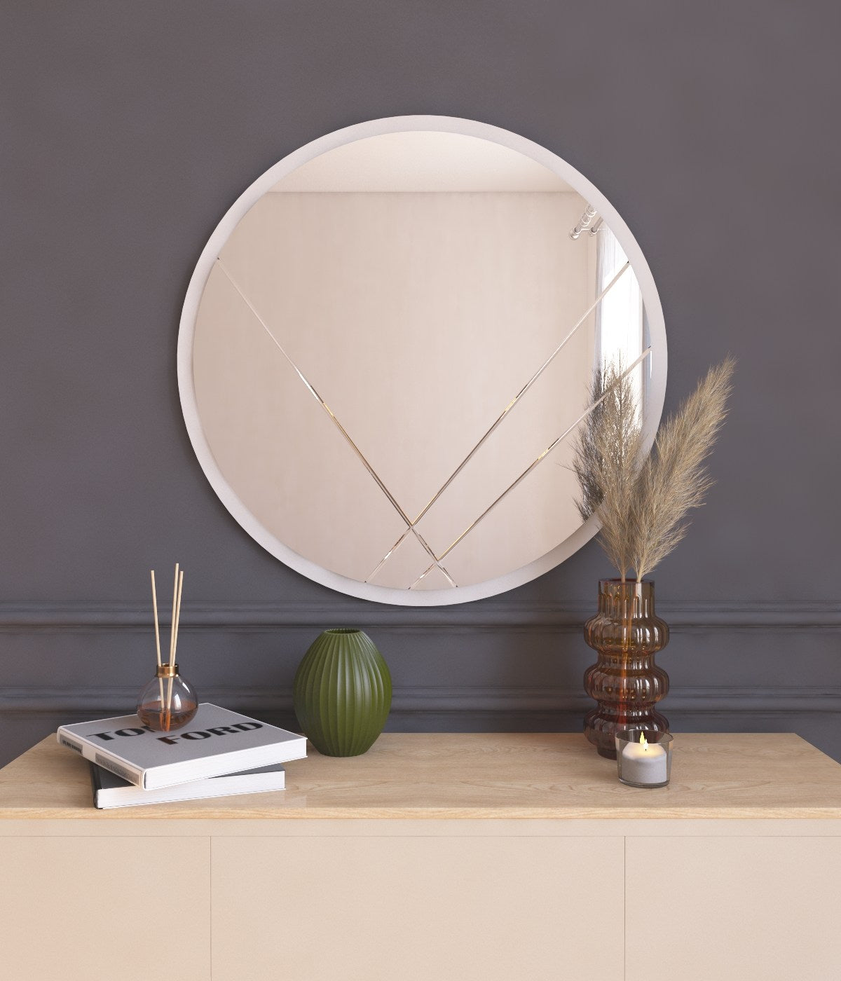 Miroir décoratif ronde Gein D60cm Bois Blanc