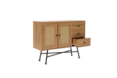 Buffet Fidole L160cm Bois clair, Cannage Beige et Métal Noir