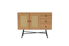 Buffet Fidole L160cm Bois clair, Cannage Beige et Métal Noir