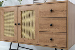 Buffet Fidole L160cm Bois clair, Cannage Beige et Métal Noir