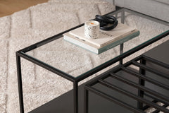 Table basse design avec tiroir Tapilo Bois et Métal Noir et Verre Transparent