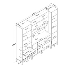 Buffet de cuisine 12 portes, étagère et tiroir Ariane L220cm Blanc