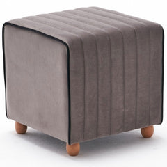 Pouf Eames 40x40cm Velours Gris bordure Noir