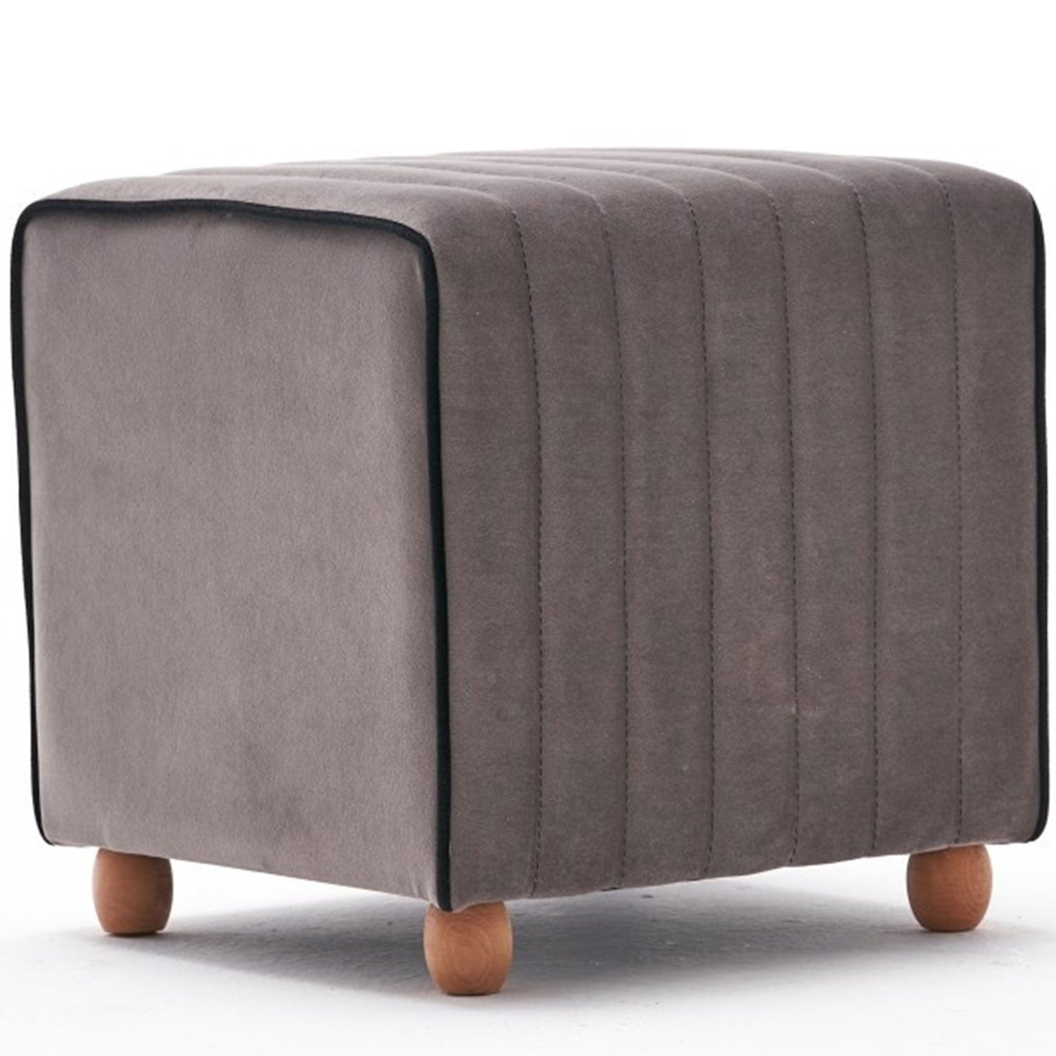 Pouf Eames 40x40cm Velours Gris bordure Noir