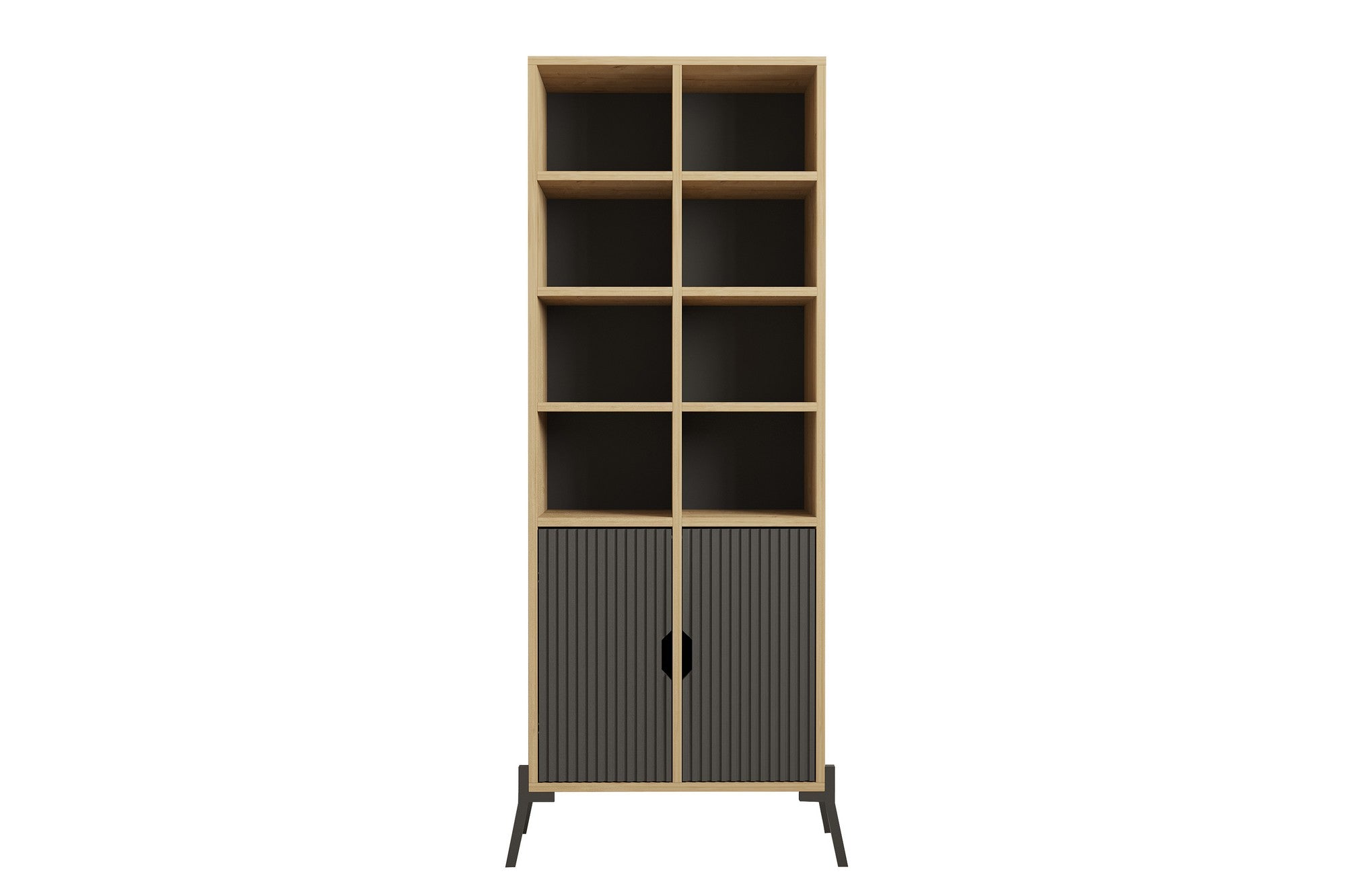 Bibliothèque 2 portes et 8 compartiment Naoki L58,6xH160cm Chêne et Anthracite