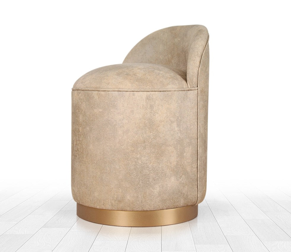 Pouf design Cuvelo D45cm Cuir  Beige avec base Or