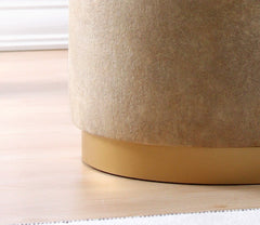 Pouf design Cuvelo D45cm Cuir  Beige avec base Or