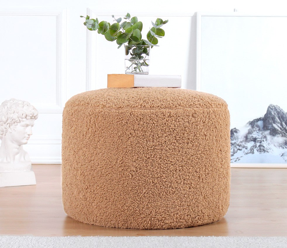 Pouf Naxe D53cm Tissu bouclette Café