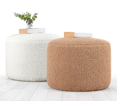 Pouf Naxe D53cm Tissu bouclette Café