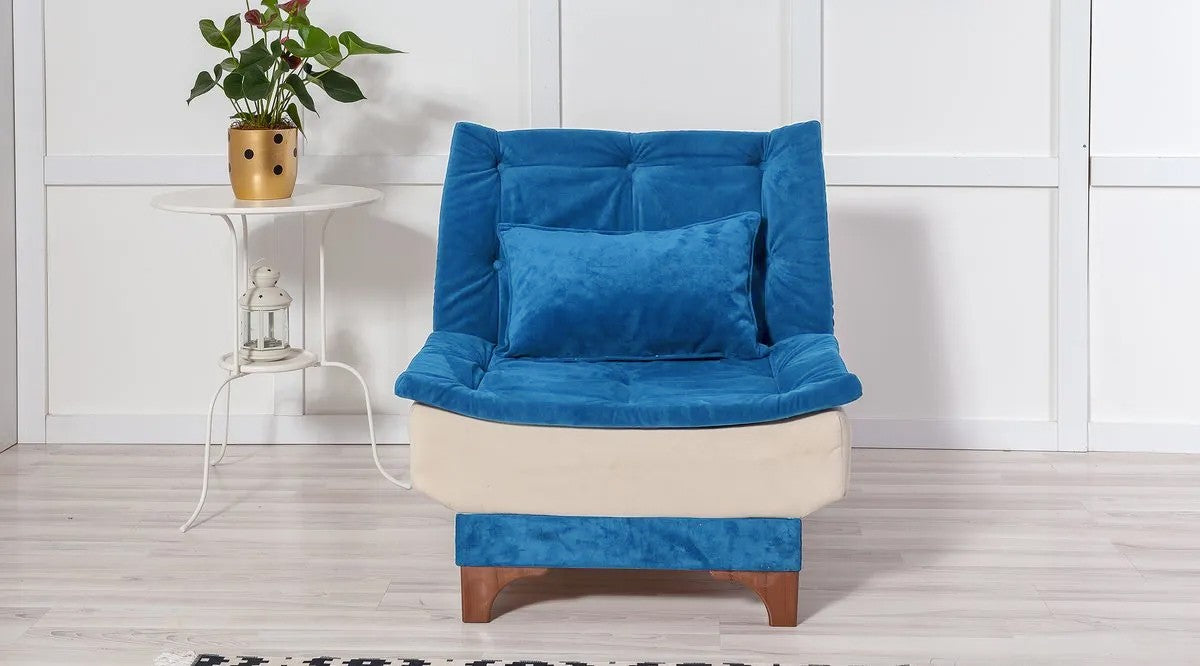 Chaise / Fauteuil convertible Lefkada Tissu Blanc crème et Bleu